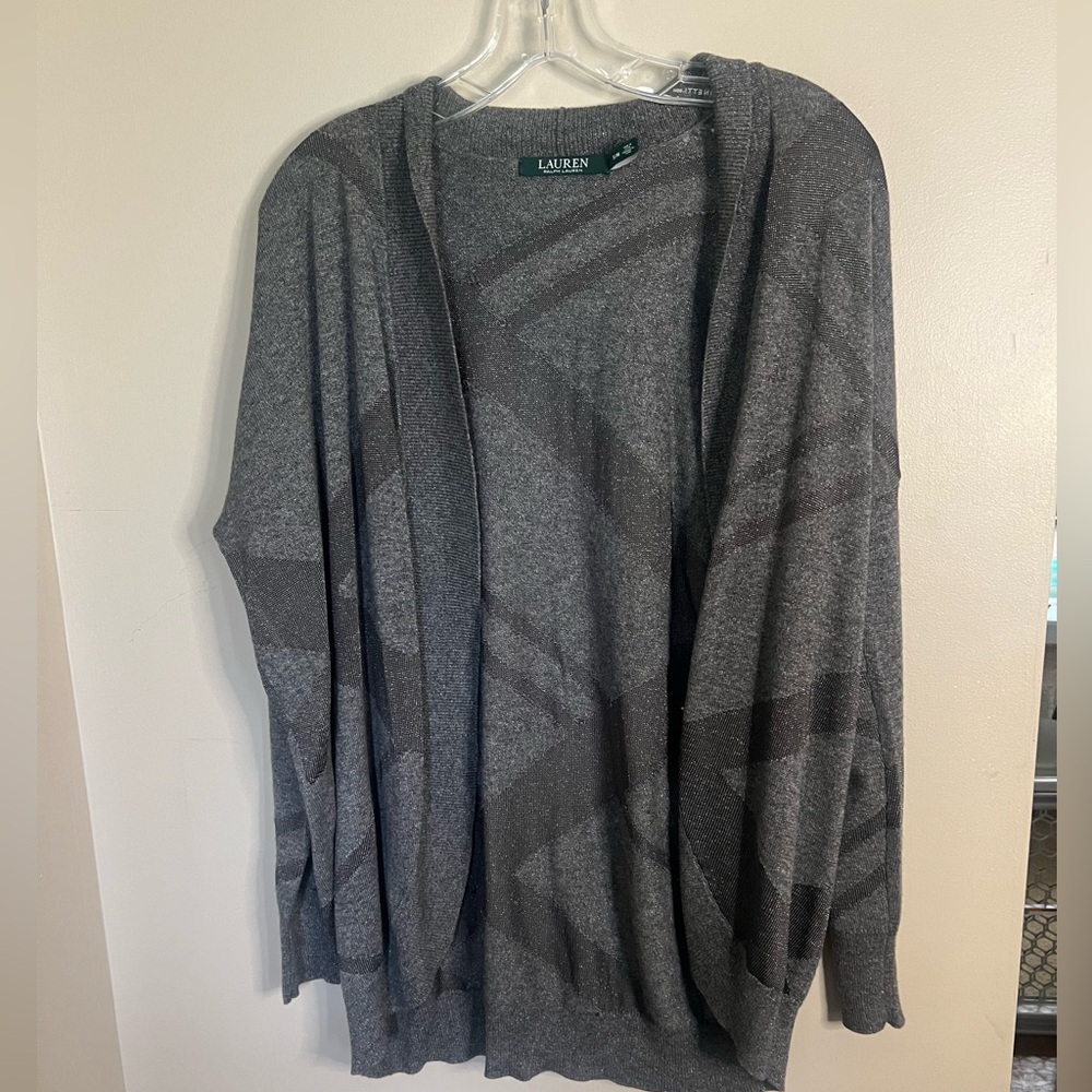 Lauren Ralph Lauren S/M Grey and Metallic Cardigan EUC